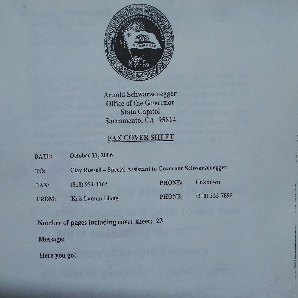 Gov. Schwarzenegger's speech at Reagan Library 2006 (fax copy)
